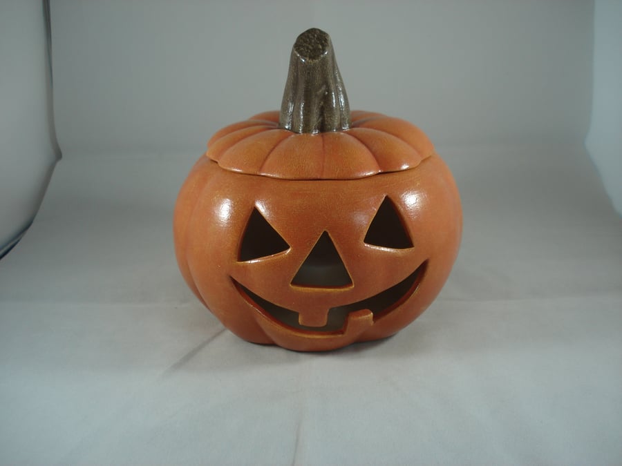 Orange Ceramic Halloween Pumpkin Tea Light Cand... - Folksy