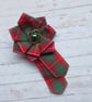 Bruce Red Tartan Ribbon Ruffle Rosette Mini Brooch Pin  - Image 3