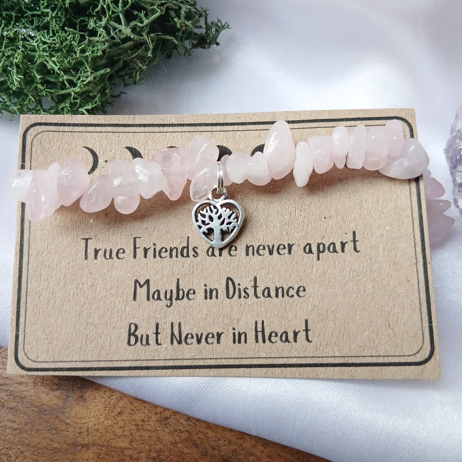 Handmade Rose Quartz Friendship Bracelet with Tree of Life Charm