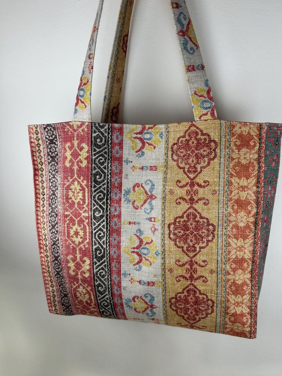 Tapestry-like Tote Bag - Textured Woven Appearance - Warm Tone - Handcrafted Fee