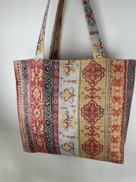 Tapestry-like Tote Bag - Textured Woven Appearance - Warm Tone - Handcrafted Fee