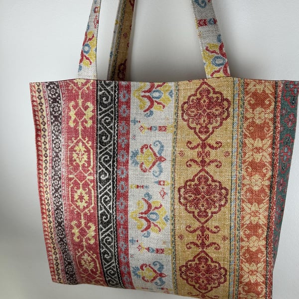 Tapestry-like Tote Bag - Textured Woven Appearance - Warm Tone - Handcrafted Fee
