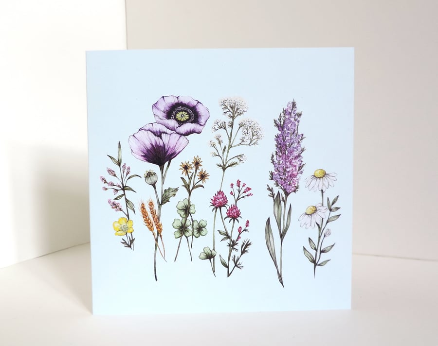 Wildflowers Floral Greetings Card, Watercolour Flower Illustrated Card