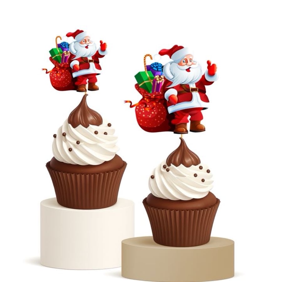 Santa Cupcake Toppers 15pk  Christmas Party Decorations  Holiday Treats