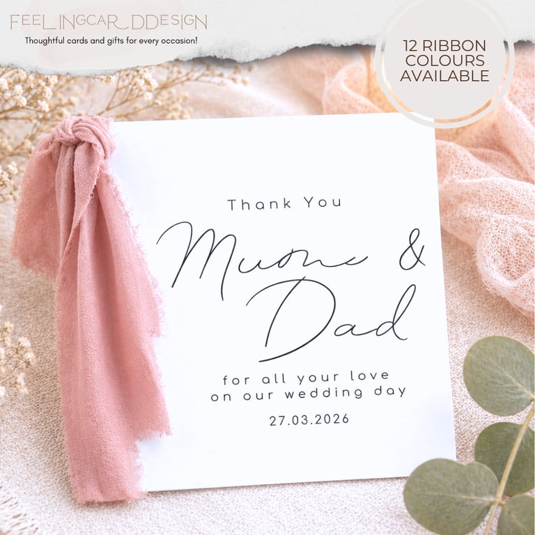 Personalized Wedding Thank You Card for Parents – Ribbon Bow Keepsake