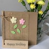 Birthday Card. Pale pink and cream flowers. Wool felt. Handmade.