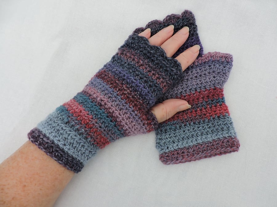 Sale now 5.00  Mismatched Fingerless Mitts  Red Blue Pink