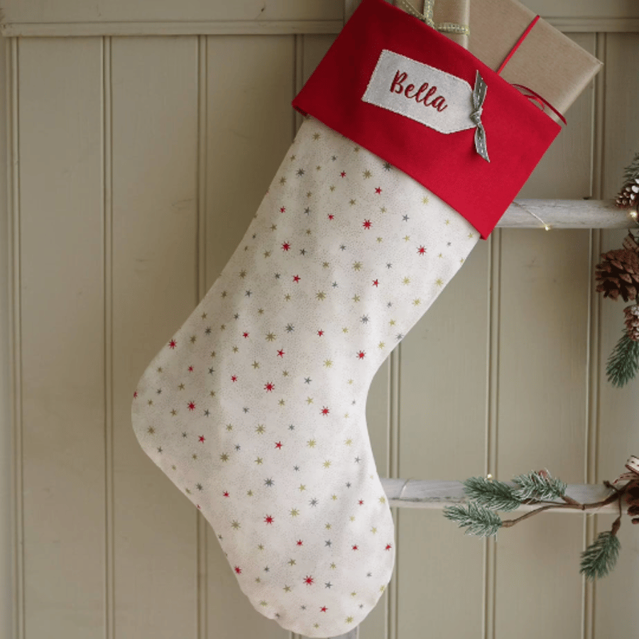 Cream & red scandi star style christmas stocking