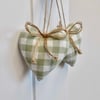 Pair heart shape decorations Laura Ashley green gingham check