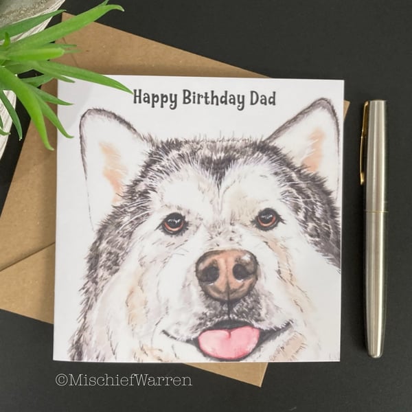 Alaskan Malamute Card; birthday, blank or personalised Malamute dog card. 