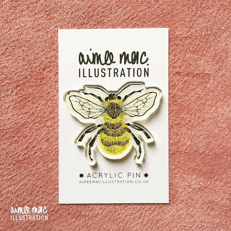 Recycled Acrylic Bumble Bee Pin Brooch