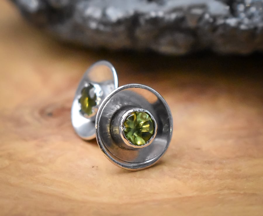 Peridot Large Stud Earring, Sterling Silver