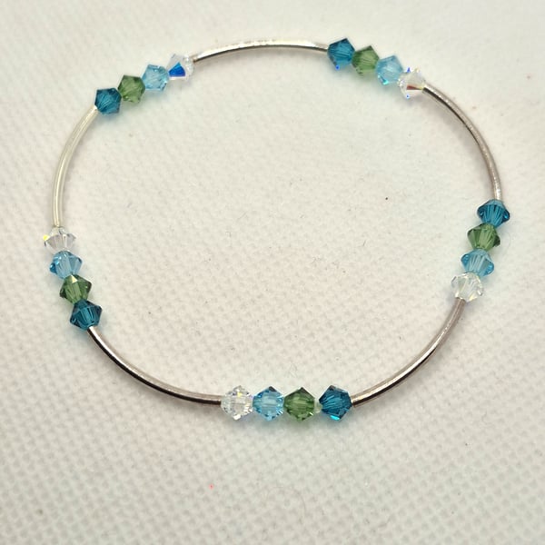 Sterling silver and Swarovski crystal bangle style stretchy bracelet