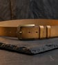 Mustard Tan Full Grain Vintage Textured Belt Heritage Brass Buckle Mens 38mm
