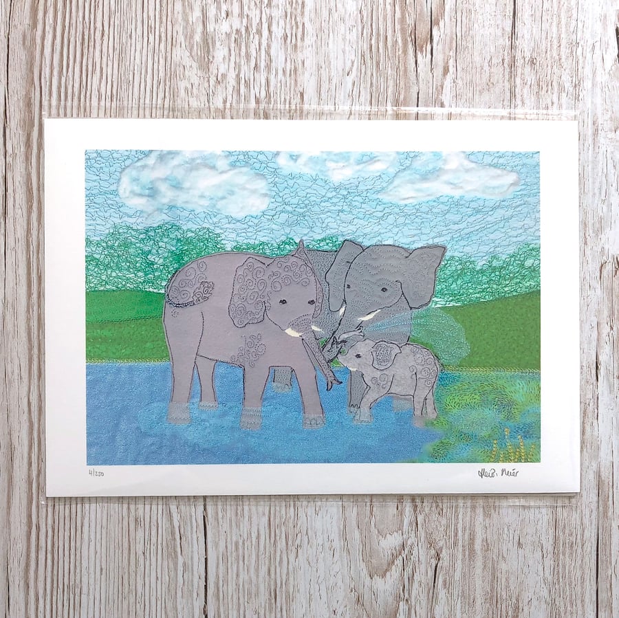 Elephant print - elephant family art with baby elephant picture