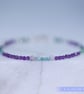 Emerald, Amethyst and Silver dainty handmade beaded bracelet - Image 3