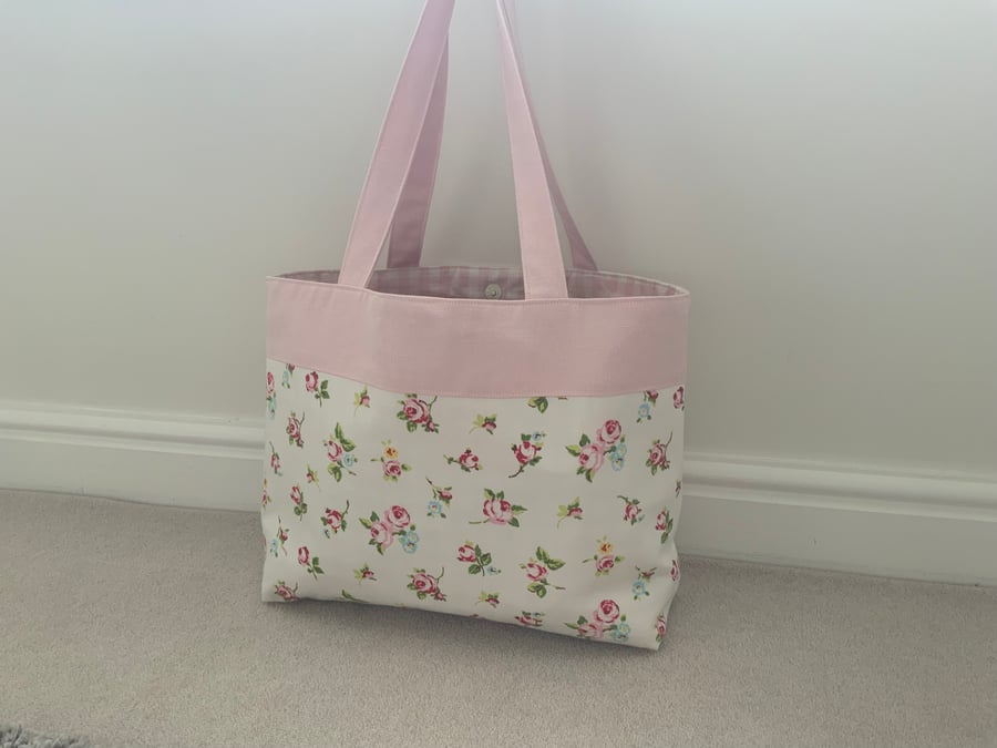 Handmade Fabric Tote Bag, Beach Bag, Handbag, Travel Bag, Work Bag, Floral, Rose