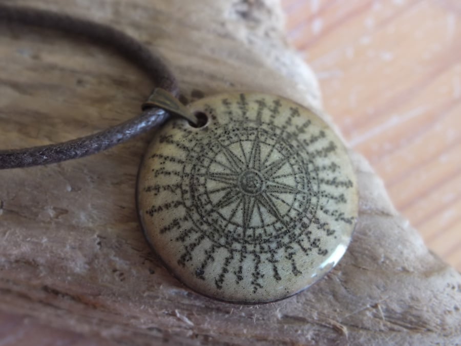 Compass enamelled pendant