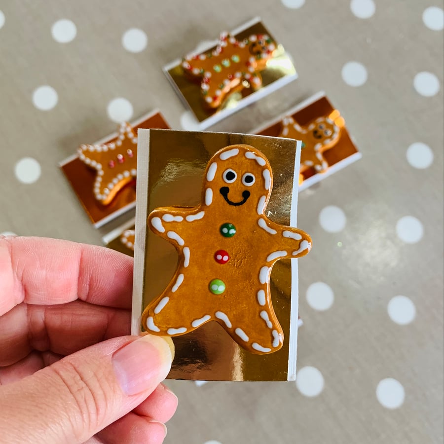 Handmade Ceramic Gingerbread Man Brooch, Unique Christmas Badge