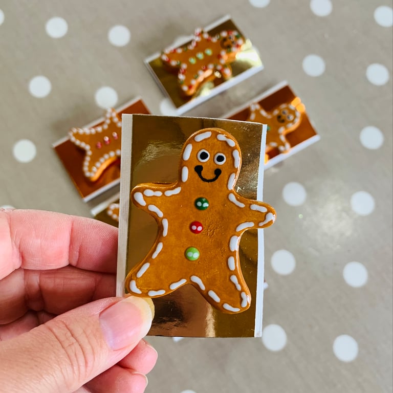 Handmade Ceramic Gingerbread Man Brooch, Unique Christmas Badge