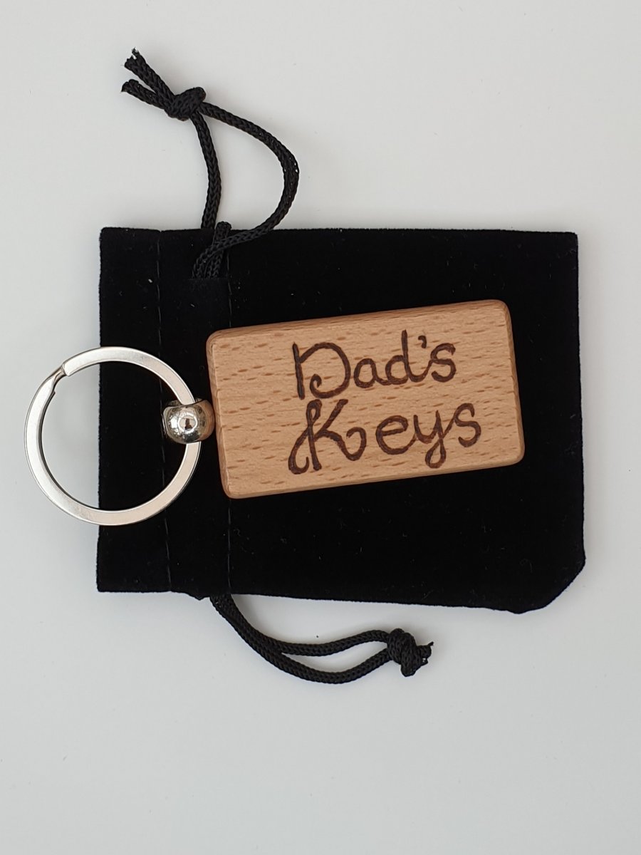 Dad keyring Dad's keys handburnt wooden keyring, Fathers Day gift
