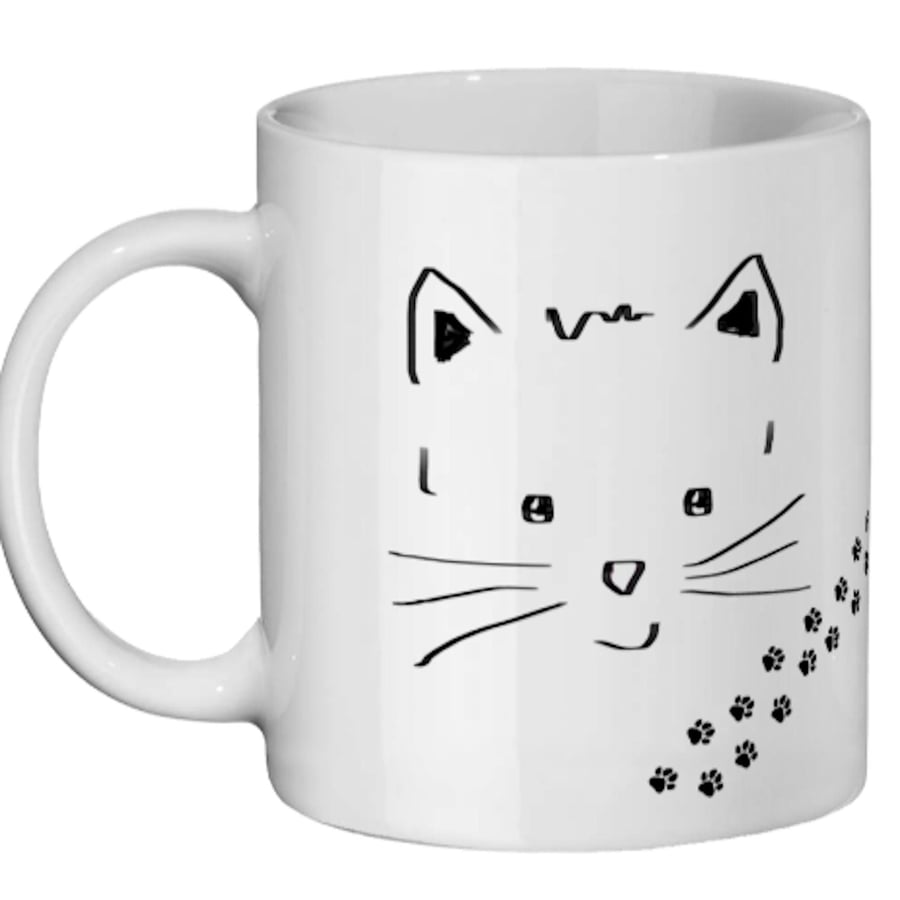 Ceramic Cat Lovers Mug with stylish line art drawing
