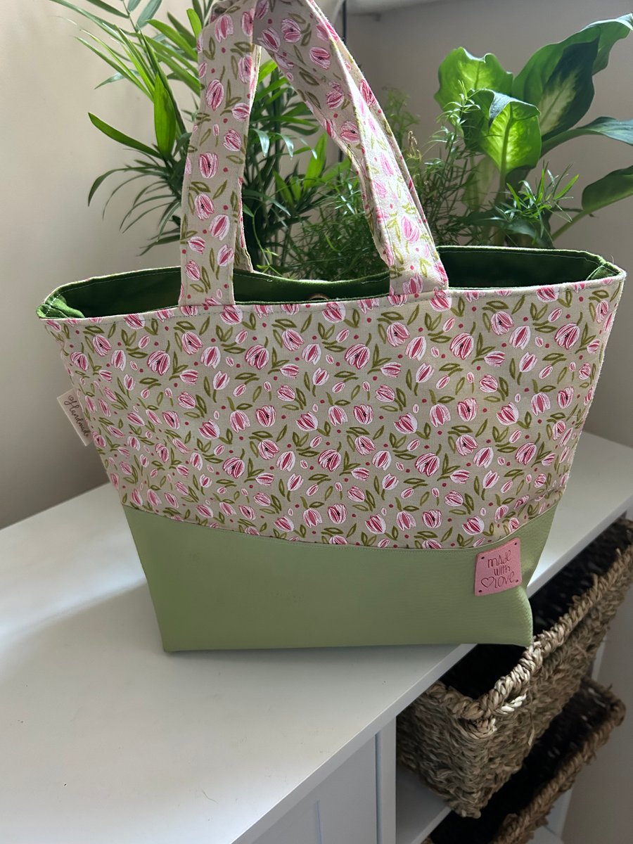 Mini Tote bag Pistachio Tulips 