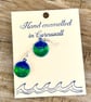 Hand enamelled Cornish seas earrings on sterling silver ear hooks 