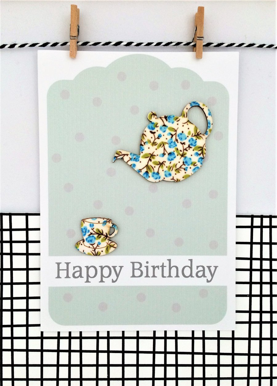 Birthday Card - Teapot - Happy Birthday - Handmade Card - Greetings Card