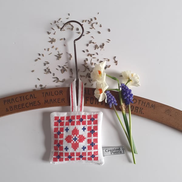 Lavender bag in upcycled German vintage folk art embroidery