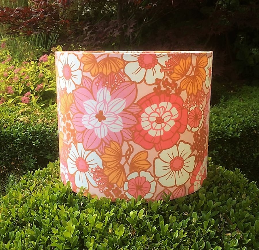Sweet Like Candy pink orange 70s 60s Funky Floral vintage fabric Lampshade 