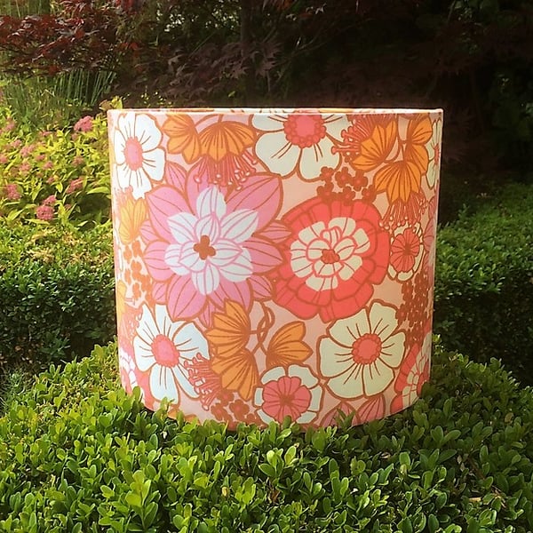 Sweet Like Candy pink orange 70s 60s Funky Floral vintage fabric Lampshade 