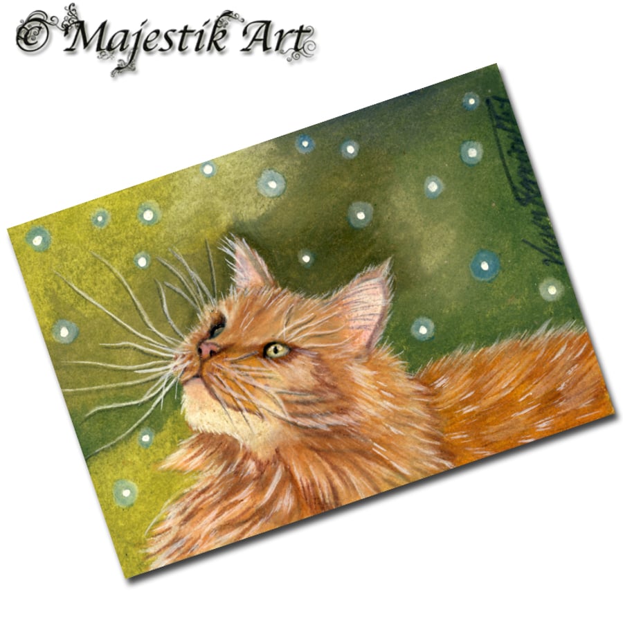 Archival ACEO Ginger Cat Print 'Attentive' By V Kenworthy