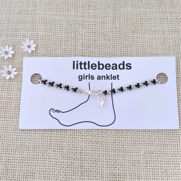 Black and Silver Beaded Girls Anklet