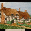 ACEO Original Tudor Thatched Cottage and Garden