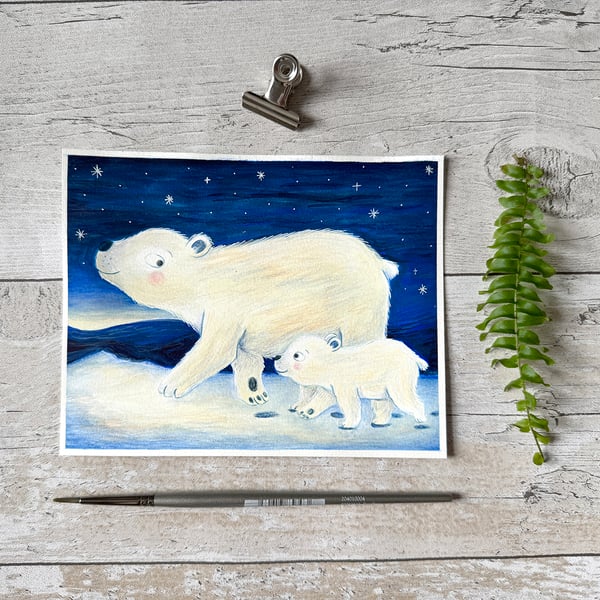 Original Polar Bear Painting - Gouache Painting - One of a kind