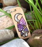 Purple Mushrooms under a Crescent Moon. Pyrography keyring. - Image 1