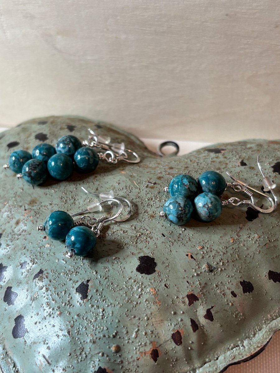 Turquoise & sterling silver earrings - choice of 3 size options FREE UK POSTAGE