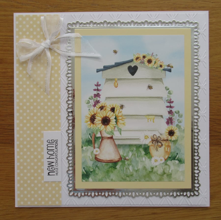 Bee Hive & Sunflowers - Large Birthday Card