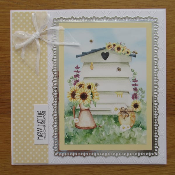 Bee Hive & Sunflowers - Large Birthday Card