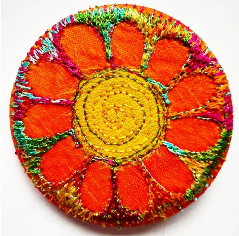 Badge 45mm Multicoloured Flower Textile Badge 