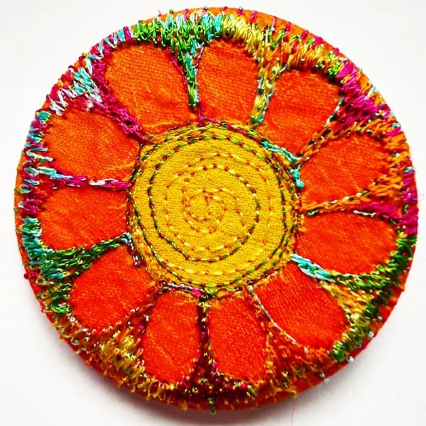 Badge 45mm Multicoloured Flower Textile Badge 