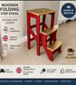 Red Wooden Folding Step Stool. Gold Kitchen Step Ladder UK - Image 3