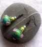 Green Floral Bead Earrings - Turquoise and Pink Flower Drop Earrings
