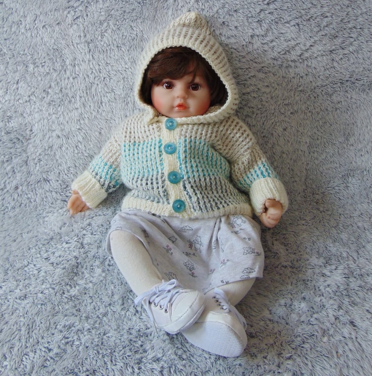 Hand Knitted Baby Jacket, Unisex Baby Cardigan, 0-3 Months Baby Cardigan