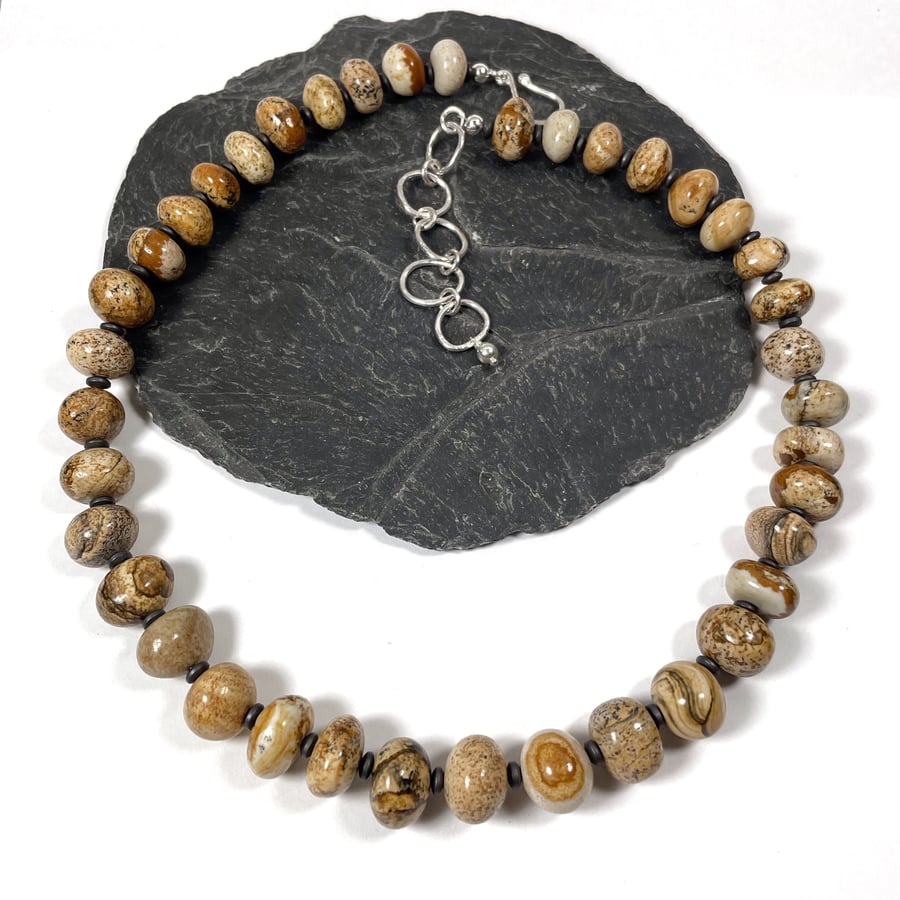 Jasper hematite and sterling silver chunky bead necklace
