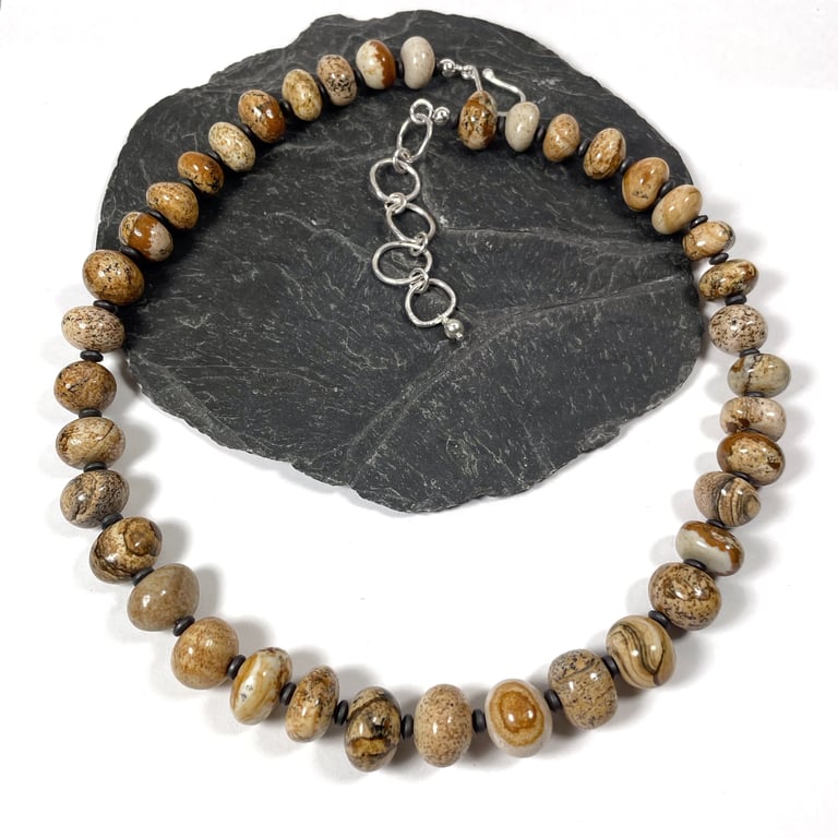 Jasper hematite and sterling silver chunky bead necklace