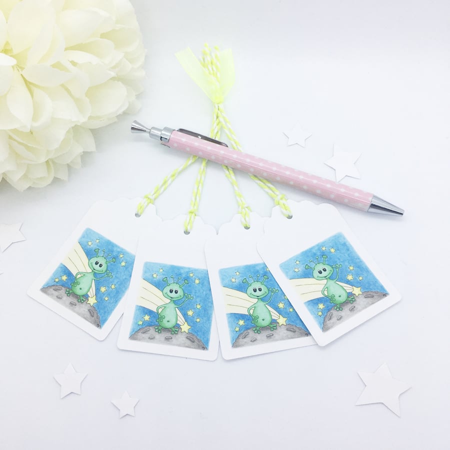 Little Alien Gift Tags - set of 4 tags
