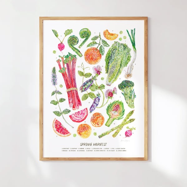 Watercolour Spring Harvest Art Print - Illustrated food art printed sustainably