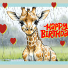 Happy Birthday Cute Giraffe A5 Greeting Card